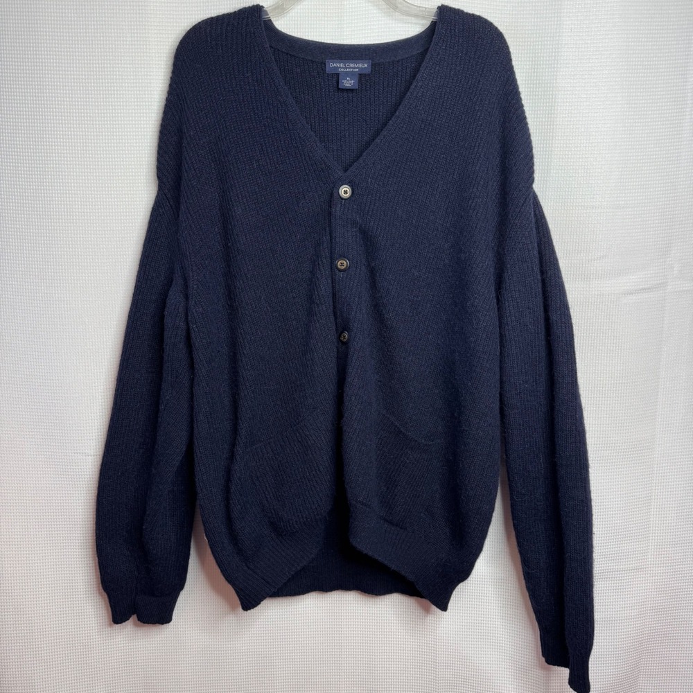Daniel Cremieux Collection Navy Blue 100% Baby Alpaca Cardigan Sweater Mens XL
